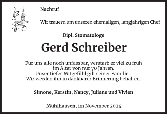 Traueranzeige von Gerd Schreiber von Thüringer Allgemeine, Thüringische Landeszeitung