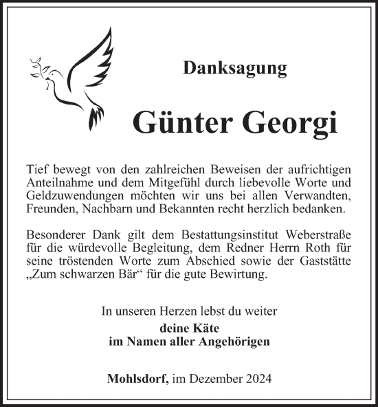 Traueranzeige von Günter Georgi von Ostthüringer Zeitung