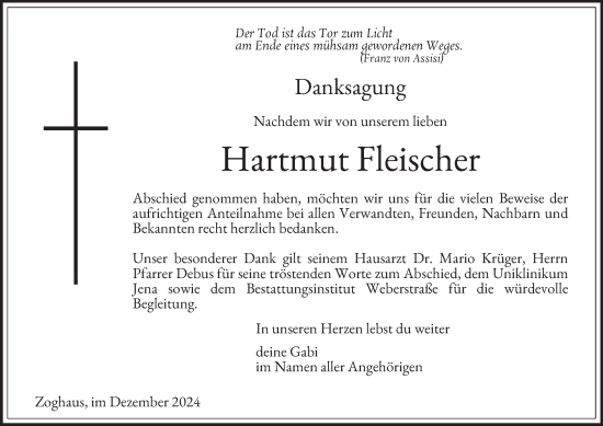 Traueranzeige von Hartmut Fleischer von Ostthüringer Zeitung