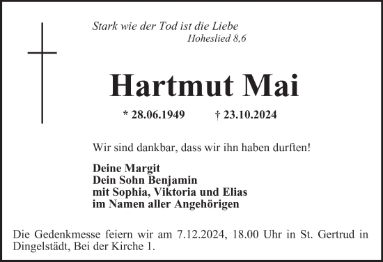 Traueranzeige von Hartmut Mai von Thüringer Allgemeine