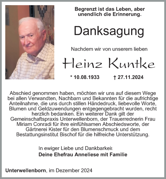 Traueranzeige von Heinz Kuntke