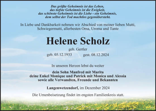 Traueranzeige von Helene Scholz