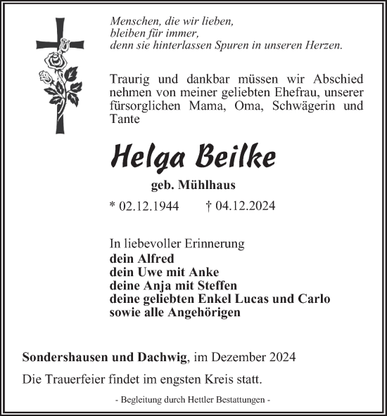 Traueranzeige von Helga Beilke von Thüringer Allgemeine