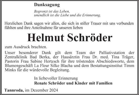 Traueranzeige von Helmut Schröder von Thüringer Allgemeine, Thüringische Landeszeitung