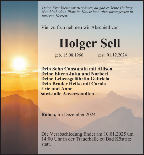 Traueranzeige von Holger Sell