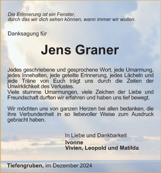 Traueranzeige von Jens Graner von Thüringer Allgemeine, Thüringische Landeszeitung