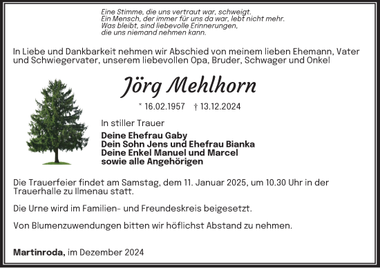 Traueranzeige von Jörg Mehlhorn von Thüringer Allgemeine