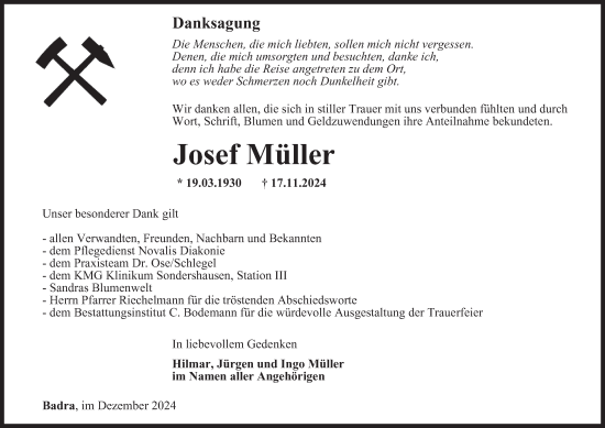 Traueranzeige von Josef Müller von Thüringer Allgemeine