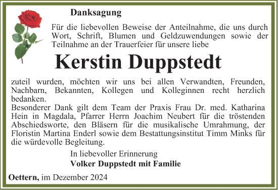 Traueranzeige von Kerstin Duppstedt von Thüringer Allgemeine, Thüringische Landeszeitung