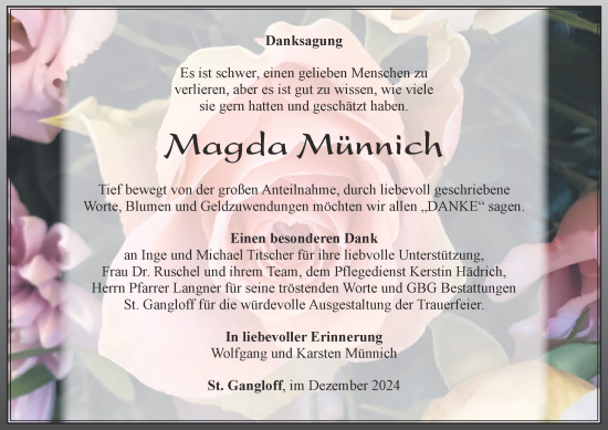 Traueranzeige von Magda Münnich von Ostthüringer Zeitung