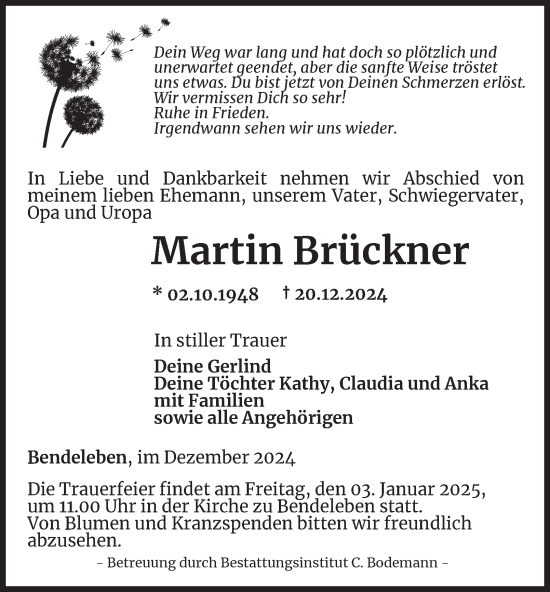 Traueranzeige von Martin Brückner von Thüringer Allgemeine