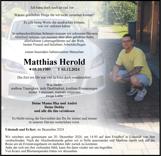 Traueranzeige von Matthias Herold von Thüringer Allgemeine, Thüringische Landeszeitung