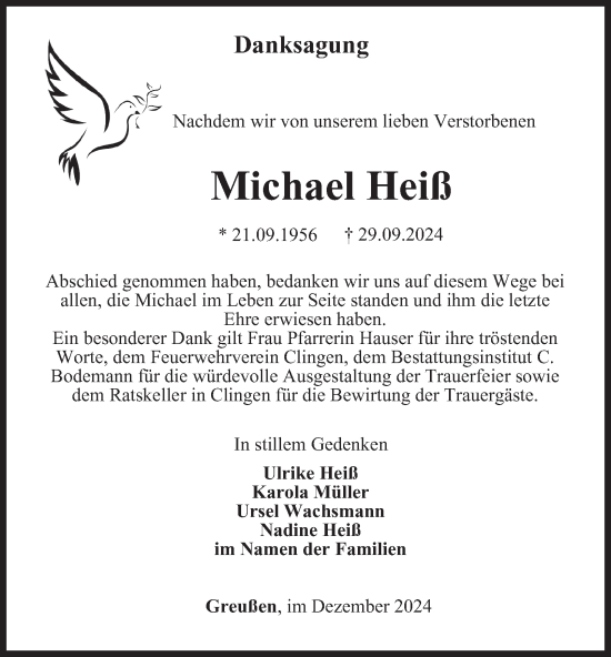 Traueranzeige von Michael Heiß von Thüringer Allgemeine
