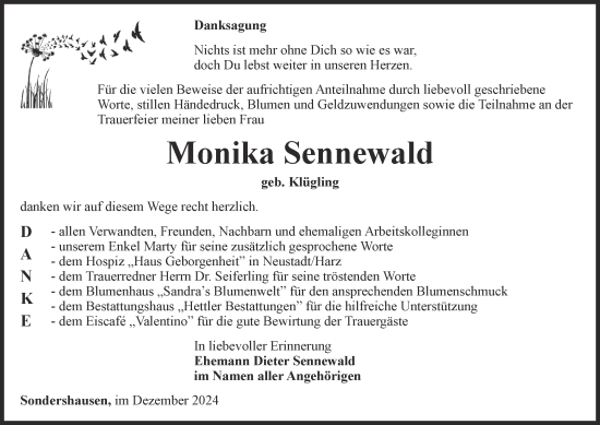 Traueranzeige von Monika Sennewald von Thüringer Allgemeine