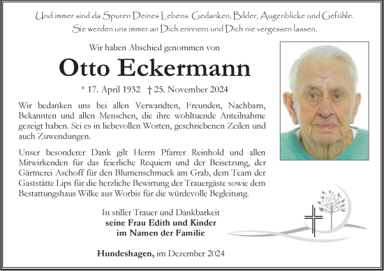 Traueranzeige von Otto Eckermann von Thüringer Allgemeine