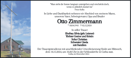 Traueranzeige von Otto Zimmermann von Thüringer Allgemeine, Thüringische Landeszeitung