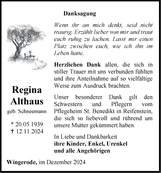 Traueranzeige von Regina Althaus von Thüringer Allgemeine