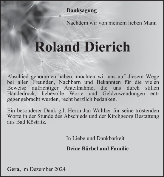 Traueranzeige von Roland Dierich