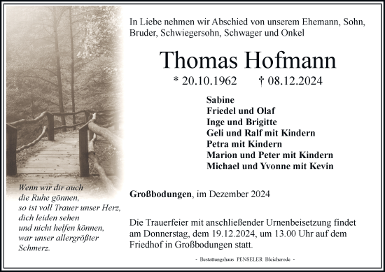 Traueranzeige von Thomas Hofmann von Thüringer Allgemeine