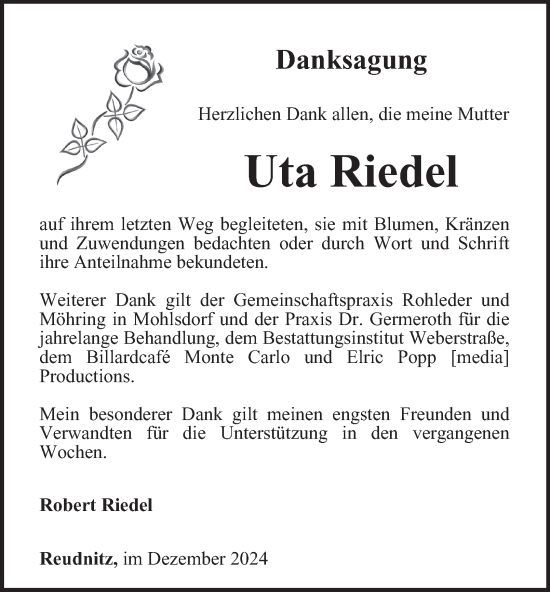 Traueranzeige von Uta Riedel