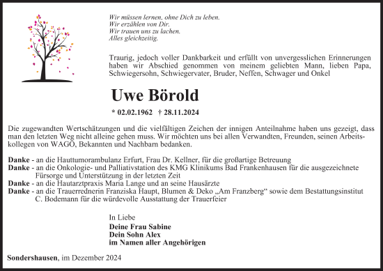 Traueranzeige von Uwe Börold von Thüringer Allgemeine