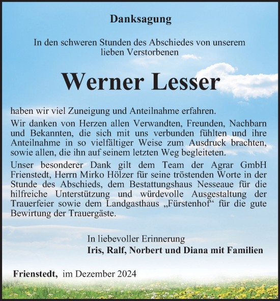 Traueranzeige von Werner Lesser von Thüringer Allgemeine, Thüringische Landeszeitung