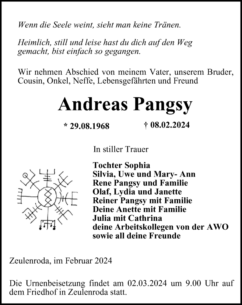  Traueranzeige für Andreas Pangsy vom 23.02.2024 aus Ostthüringer Zeitung