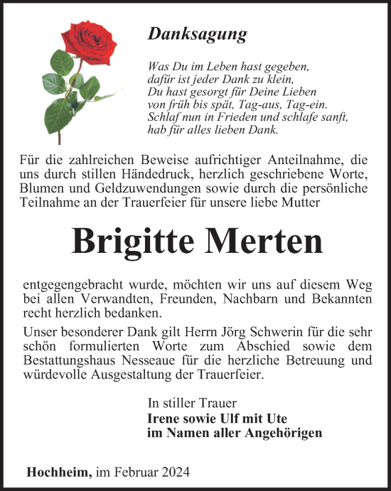 Traueranzeige von Brigitte Merten von Thüringer Allgemeine, Thüringische Landeszeitung