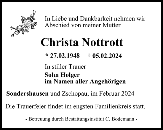 Traueranzeige von Christa Nottrott