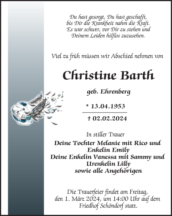 Traueranzeige von Christine Barth von Thüringer Allgemeine, Thüringische Landeszeitung