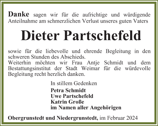 Traueranzeige von Dieter Partschefeld von Thüringer Allgemeine, Thüringische Landeszeitung