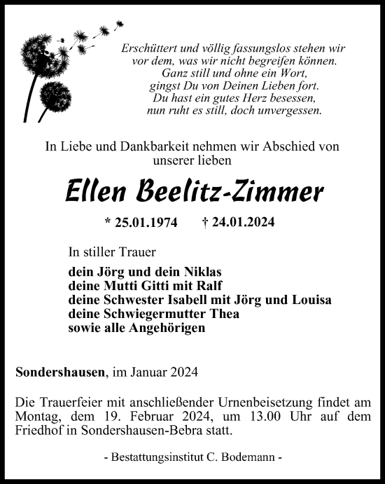 Traueranzeige von Ellen Beelitz-Zimmer