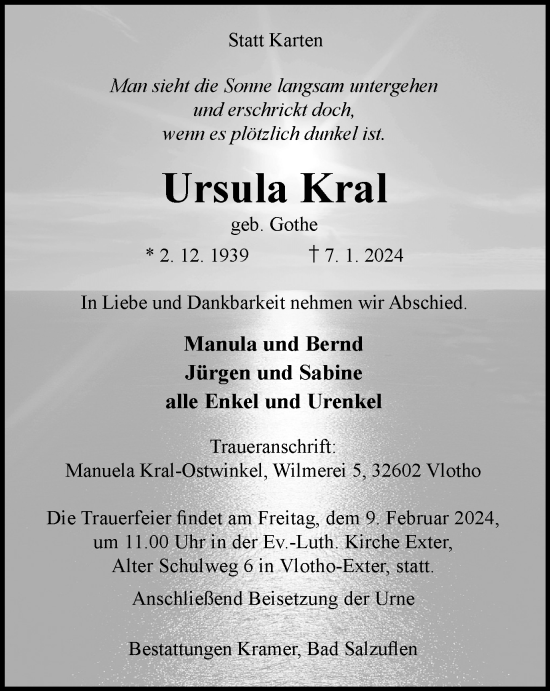 Traueranzeige von Ursula Kral von TA