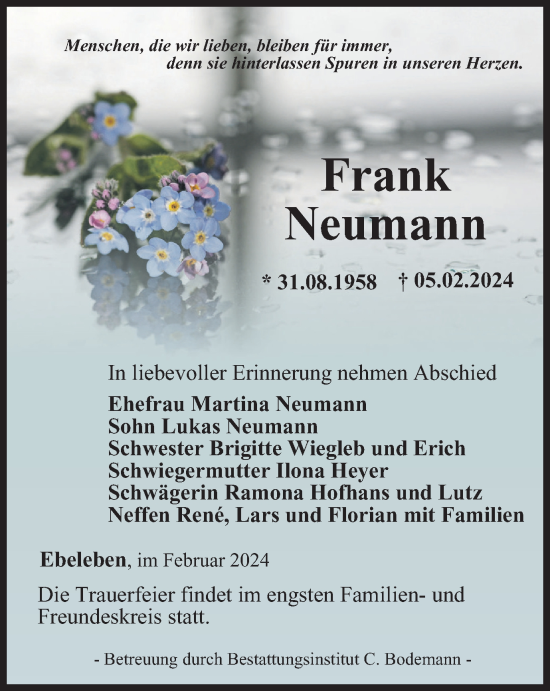 Traueranzeige von Frank Neumann