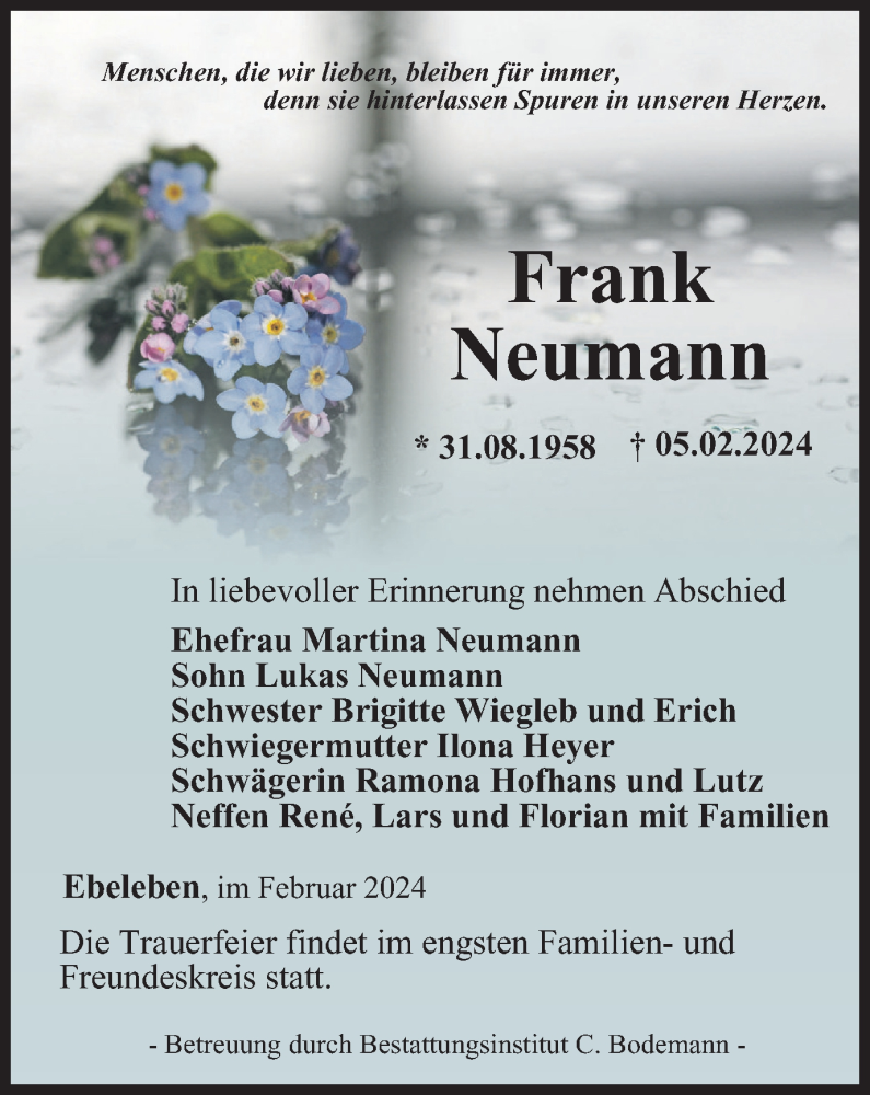  Traueranzeige für Frank Neumann vom 10.02.2024 aus Thüringer Allgemeine
