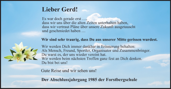 Traueranzeige von Gerd  von Thüringer Allgemeine, Thüringische Landeszeitung