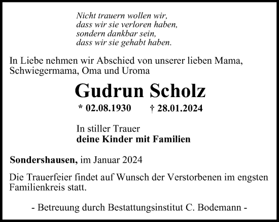 Traueranzeige von Gudrun Scholz