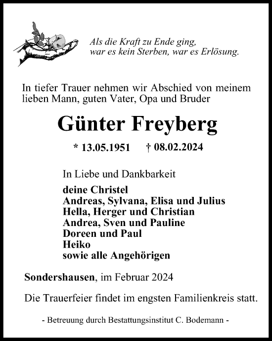Traueranzeige von Günter Freyberg von Thüringer Allgemeine