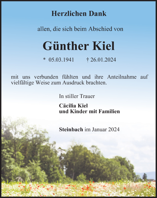 Traueranzeige von Günther Kiel von Thüringer Allgemeine