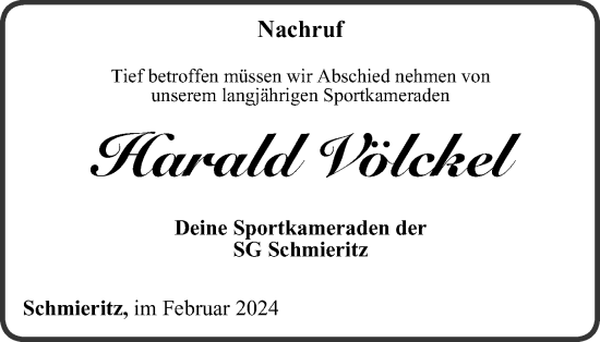 Traueranzeige von Harald Völckel von Ostthüringer Zeitung