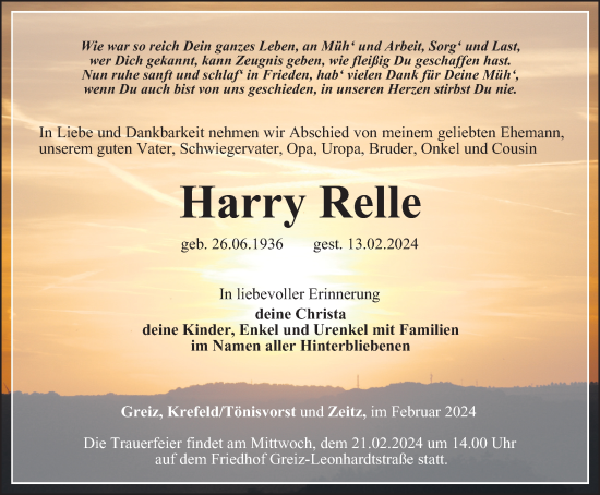 Traueranzeige von Harry Relle