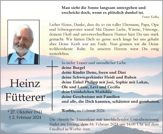 Traueranzeige von Heinz Fütterer von Thüringer Allgemeine