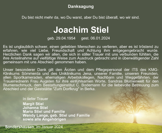 Traueranzeige von Joachim Stiel