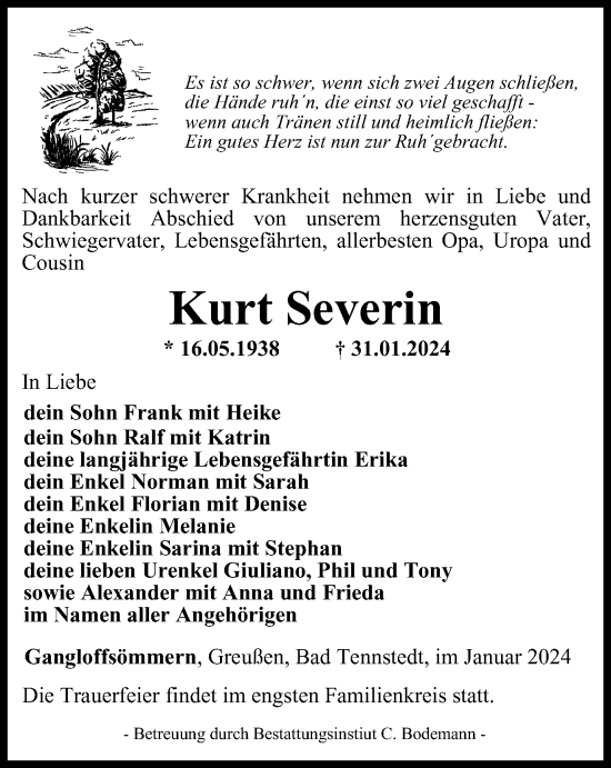 Traueranzeige von Kurt Severin von Thüringer Allgemeine