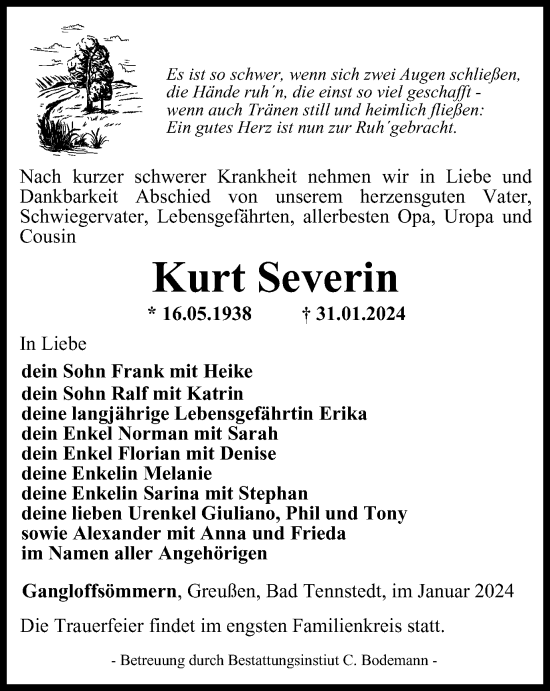 Traueranzeige von Kurt Severin