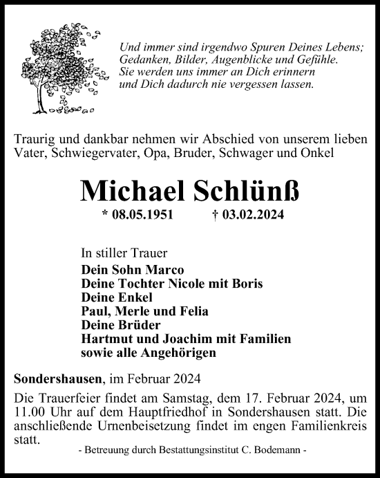 Traueranzeige von Michael Schlünß