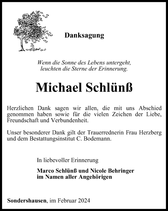 Traueranzeige von Michael Schlünß