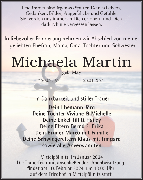 Traueranzeige von Michaela Martin