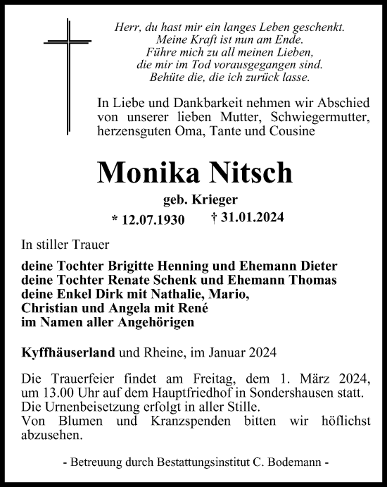 Traueranzeige von Monika Nitsch