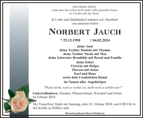 Traueranzeige von Norbert Jauch